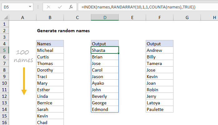 How To Generate Random Names In Excel Without Duplicates